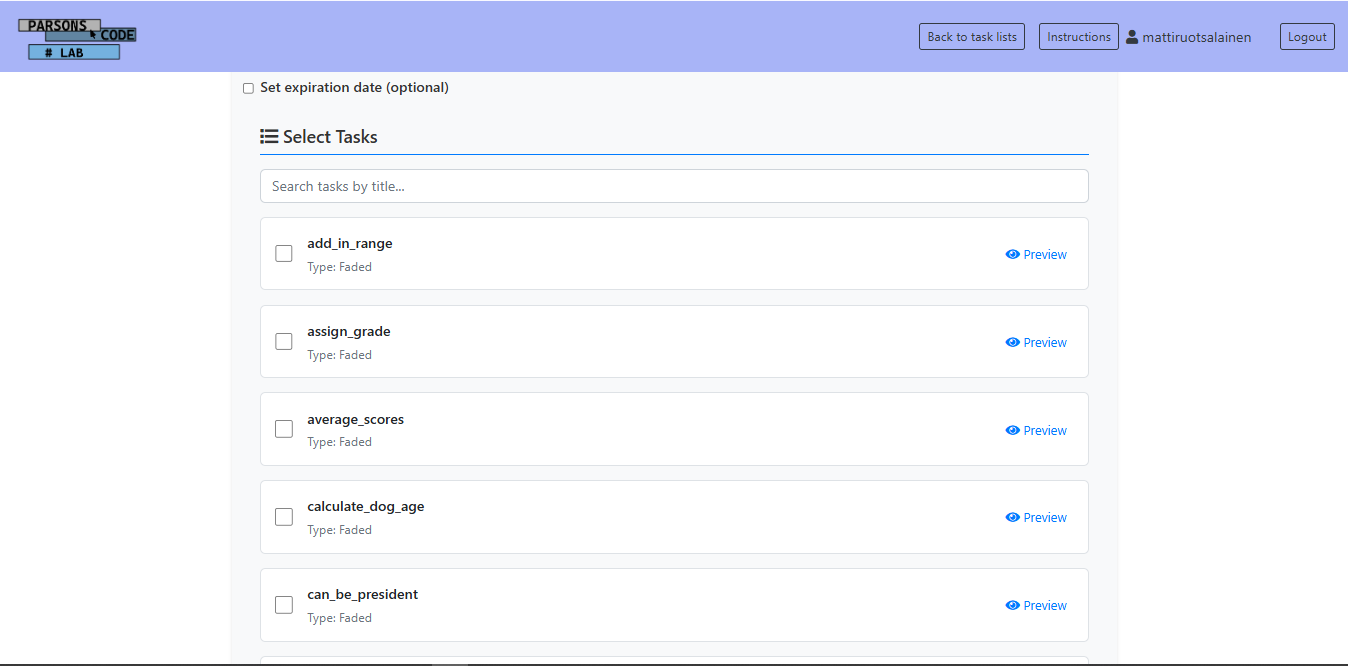 Create New Task Set form part 2