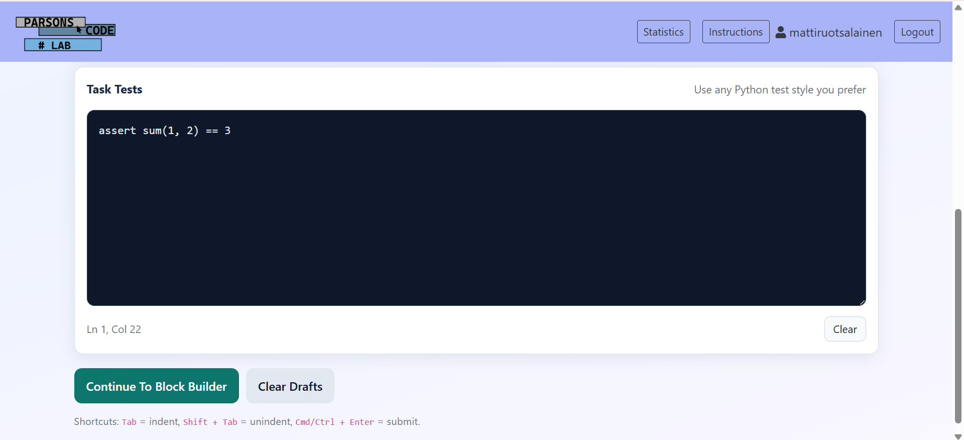 Writing tests for new task