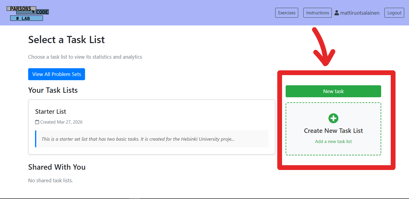 Create New Task Set button